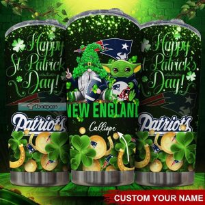Custom New England Patriots Baby Yoda Happy St. Patrick’s Day Tumbler