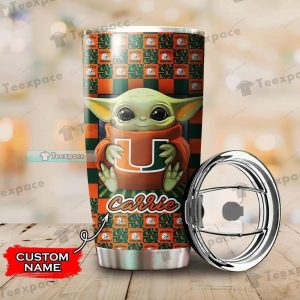 Custom name Miami Hurricanes Baby Yoda Love Tumbler 0
