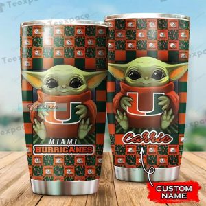 Custom name Miami Hurricanes Baby Yoda Love Tumbler 1