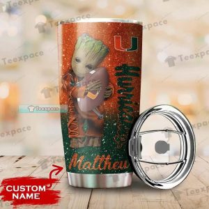 Custom name Miami Hurricanes Groot Glitter Pattern Tumbler