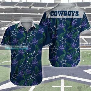 Dallas Cowboys Dark Blue Flowers Pattern Hawaiian Shirt