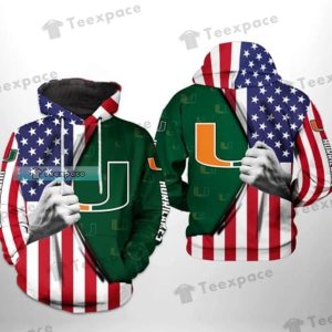 Hand Pull American Flag Logo Miami Hurricanes Hoodie