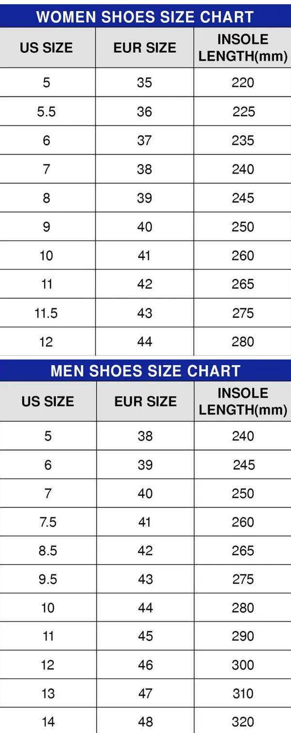 Max Soul Shoes size chart