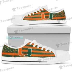 Miami Hurricanes American Flag Pattern Low Top Canvas Shoes