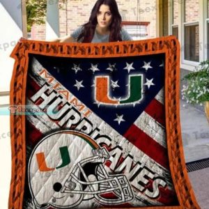 Miami Hurricanes Big Helmet American Flag Plush Blanket