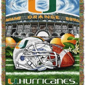 Miami Hurricanes Orange Helmet Football Woven Blanket 1