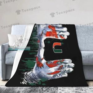 Miami Hurricanes Two Hands Brush Pattern Throw Blanket