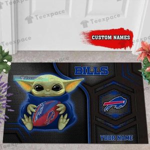 Personalized Buffalo Bills Football Baby Yoda Doormat