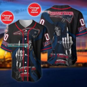 Personalized Middle Finger Skull New England Patriots Baseball Jersey
