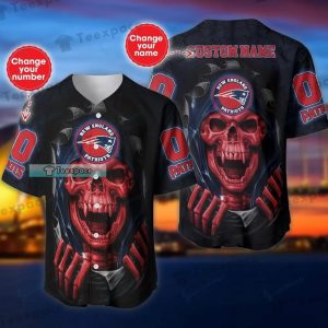 Personalized Red Skull New England Patriots Baseball Jersey