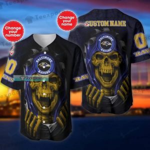 Personalized Skull Halloween Baltimore Ravens Baseball Jersey 1