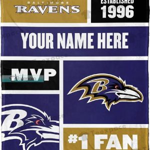 Personalized Table Letter Pattern Baltimore Ravens Plush Blanket