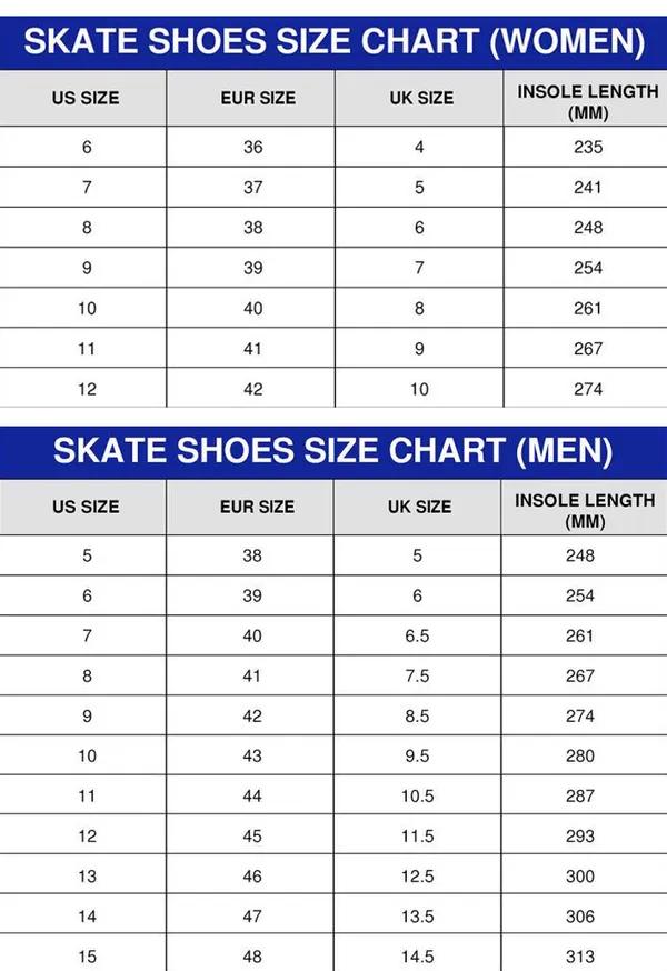 Skate Shoes size chart