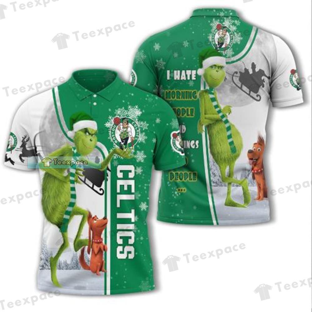 Boston Celtics Funny Christmas The Grinch Polo Shirt 3