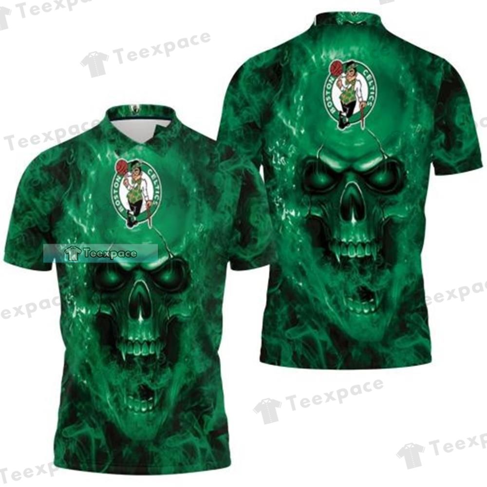 Boston Celtics Green Fire Skull Polo Shirt 1