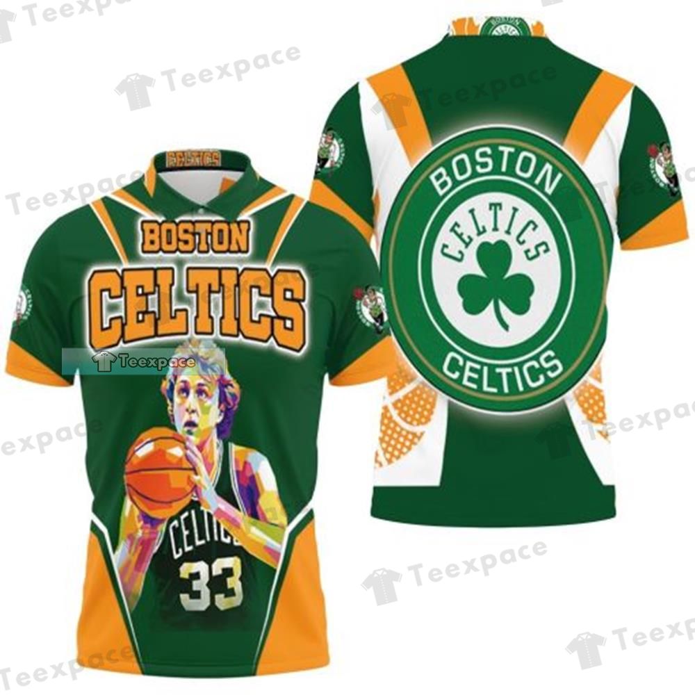 Boston Celtics Larry Bird 33 Vintage Artwork Polo Shirt 1