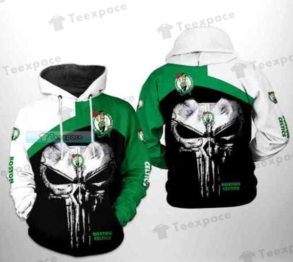 Boston Celtics Skull Punisher Hoodie Celtics Gifts For Him