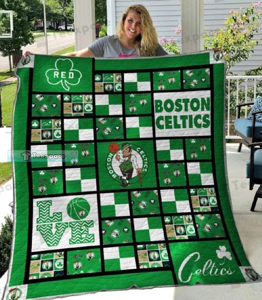 Boston Celtics Square Pattern Sherpa Blanket Celtics Gifts 1