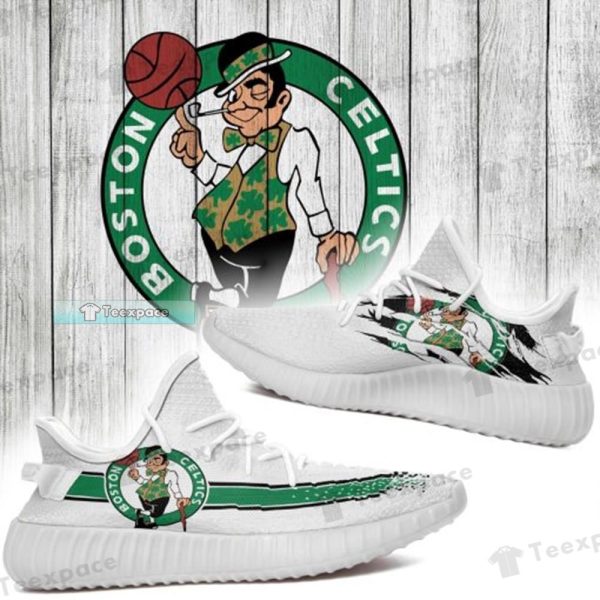 Boston Celtics White Green Scratch Yeezy Shoes