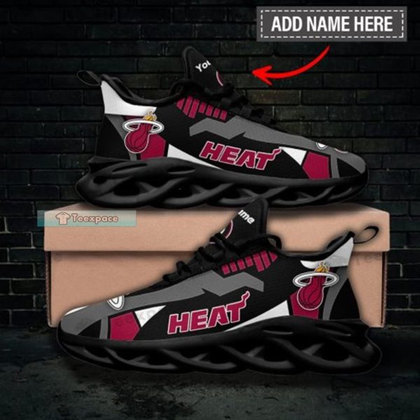 Custom Name Miami Heat Black Grey Max Soul Shoes