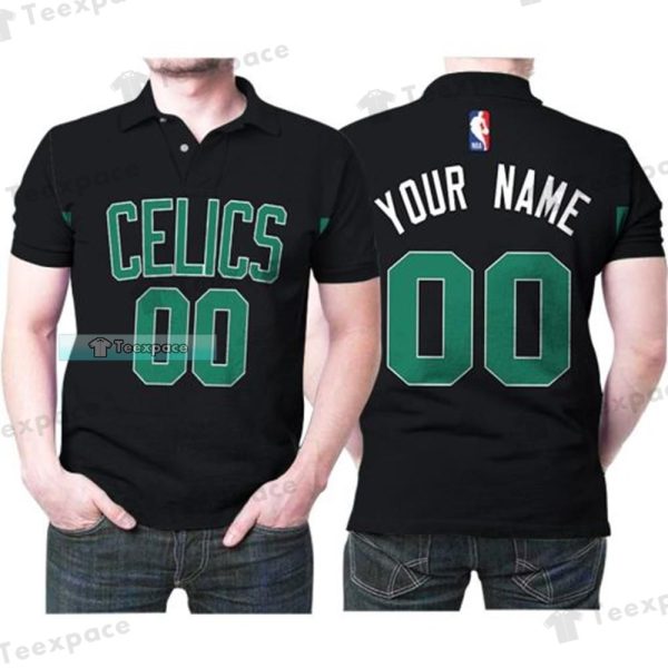 Custom Name Number Boston Celtics Black Polo Shirt