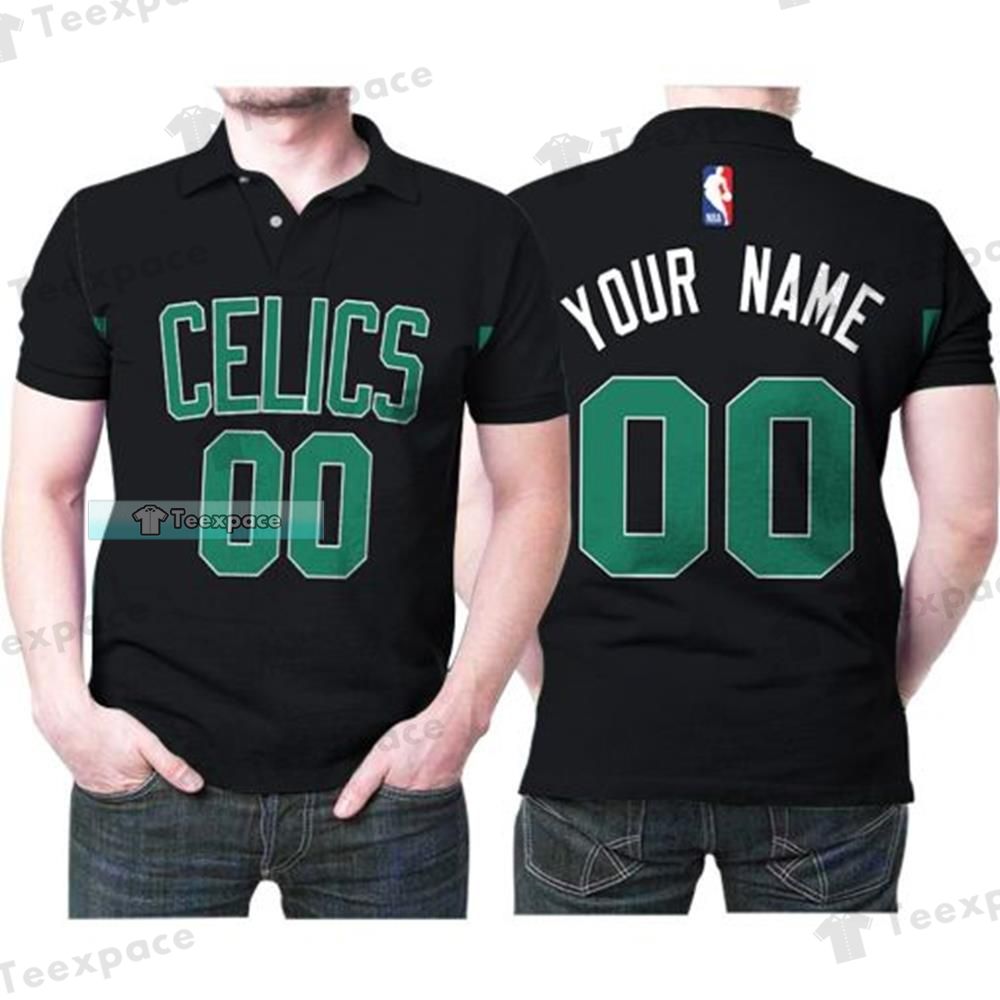 Custom Name Number Boston Celtics Black Polo Shirt 1