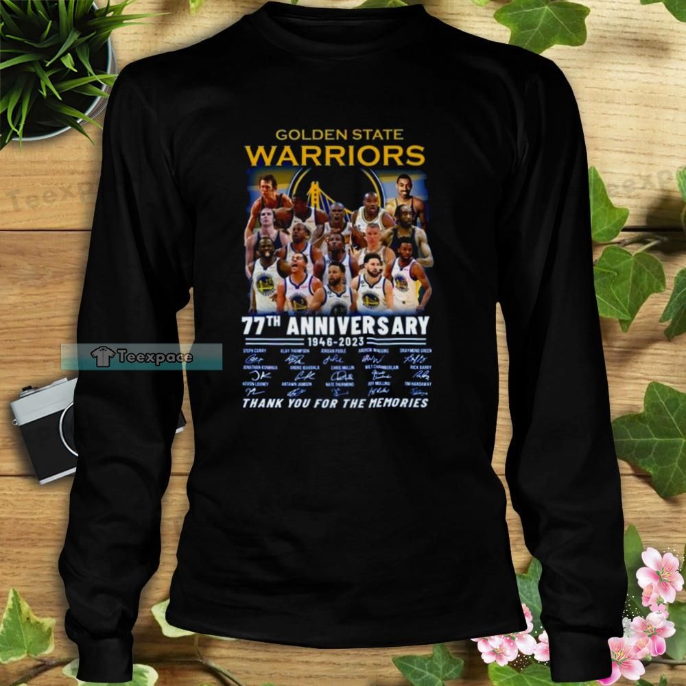 Golden State Warriors 77th Anniversary 1946 – 2023 Signatures Long Sleeve Shirt
