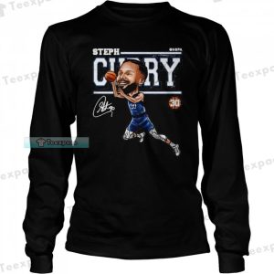 Golden State Warriors Steph Curry Cartoon Signature Long Sleeve Shirt