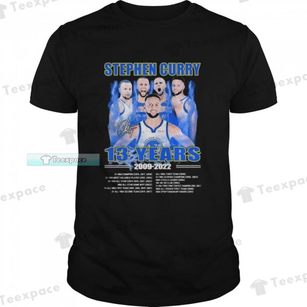 Golden State Warriors Stephen Curry 13 Years 2009-20222 Signatures Shirt
