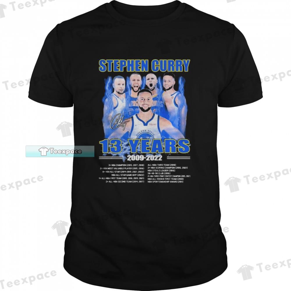 Golden State Warriors Stephen Curry 13 Years 2009-20222 Signatures Shirt