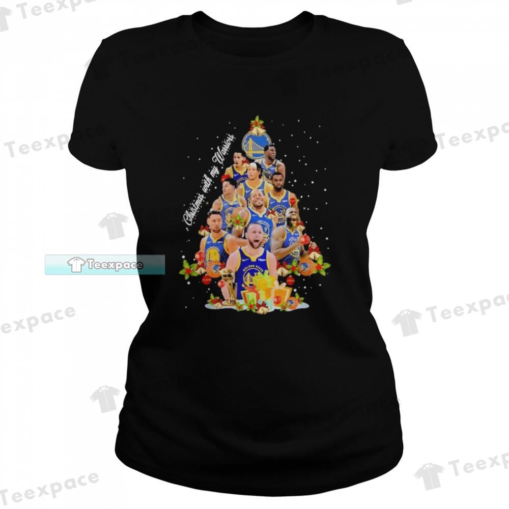 Golden State Warriors Team Christmas With My Warriors Tree T Shirt Womens