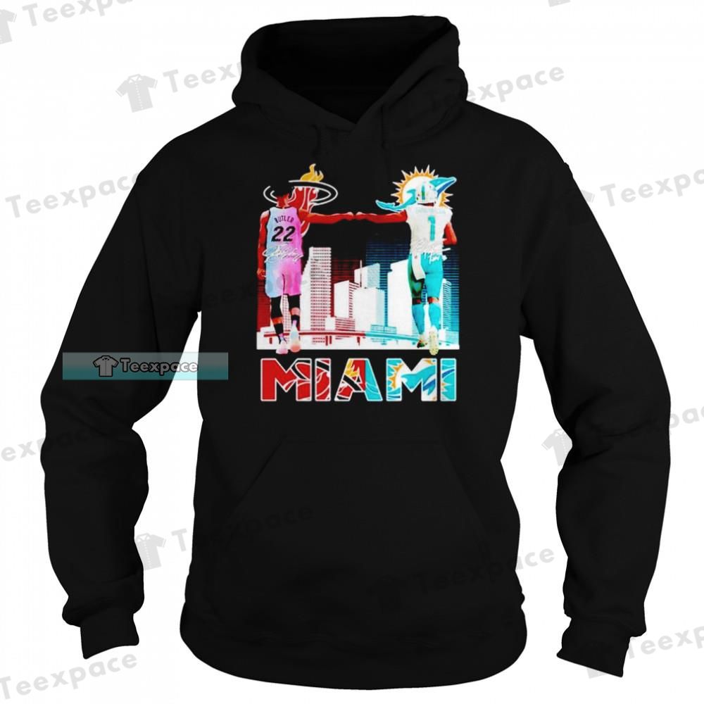 Miami Heat Butler And Jaylen Waddle Miami Dolphins Signatures Hoodie