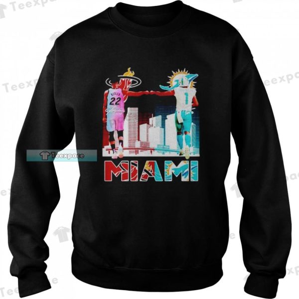Miami Heat Butler And Jaylen Waddle Miami Dolphins Signatures Shirt