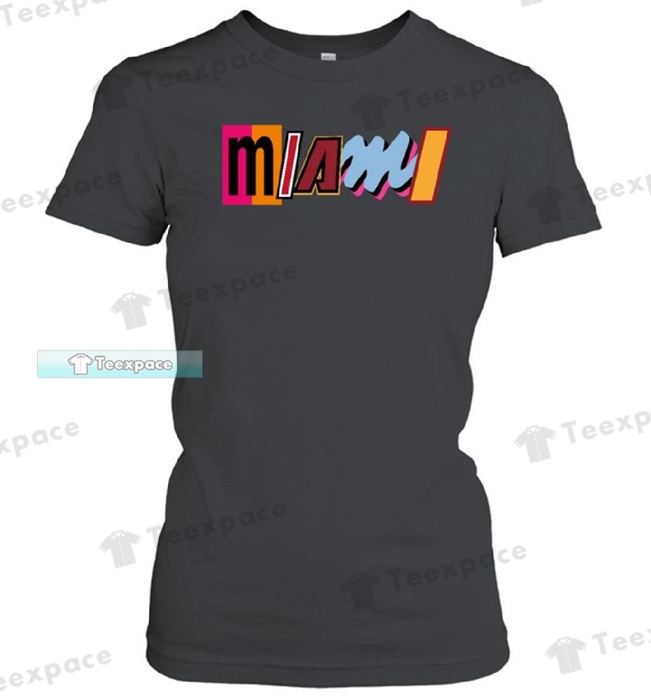Miami Heat City Edition Letter Colorful Heat T Shirt Womens