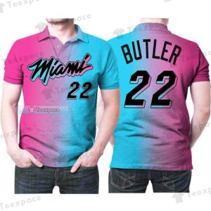 Miami Heat Jimmy Butler 22 Split Pink Blue Polo Shirt 1