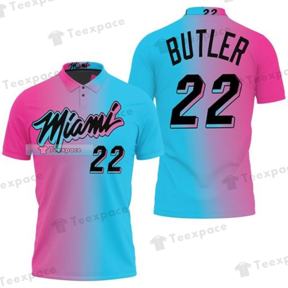 Miami Heat Jimmy Butler 22 Split Pink Blue Polo Shirt 2