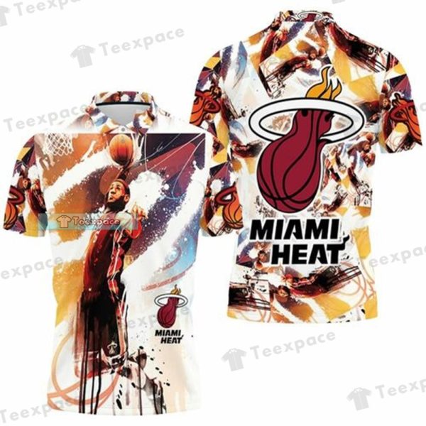 Miami Heat Lebron James Slam Dunk Watercolor Polo Shirt