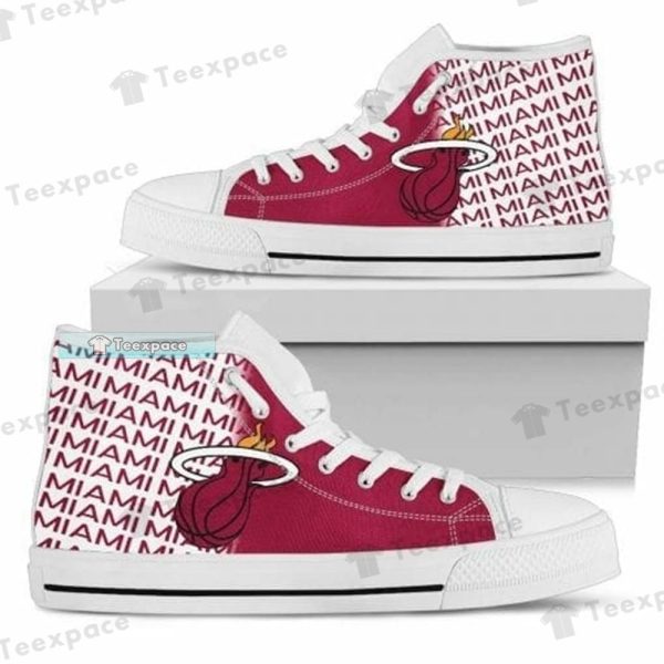 Miami Heat Leter Print Pattern High Top Canvas Shoes