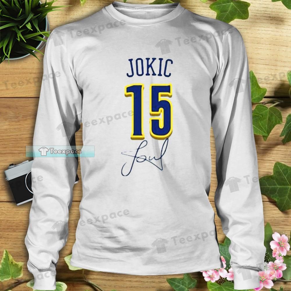 Denver Nuggets 15 Nikola Jokic Signature Long Sleeve Shirt