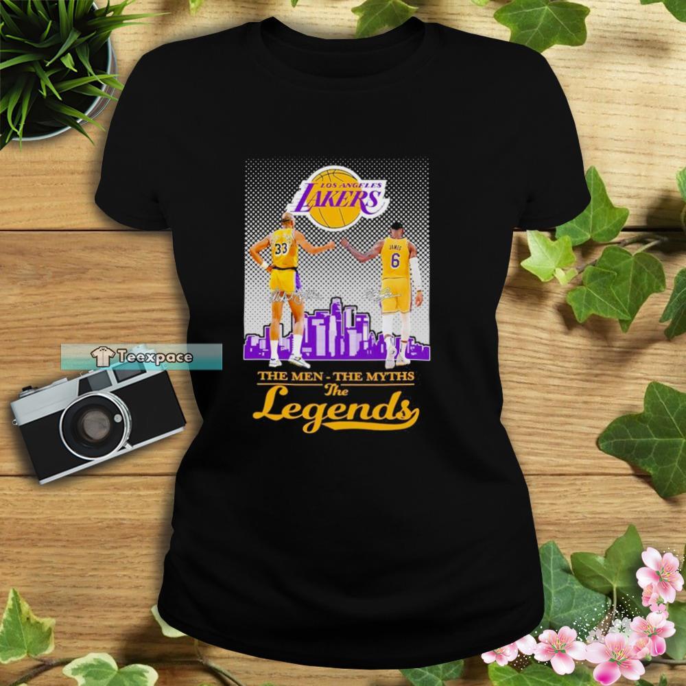 Los Angeles Lakers Abdul Jabbar And Lebron James Legends T Shirt Womens