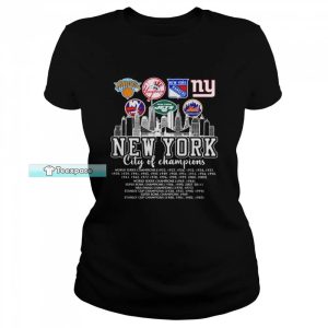 New York Knicks Yankees Rangers Giants City Of Champions T Shirt Womens