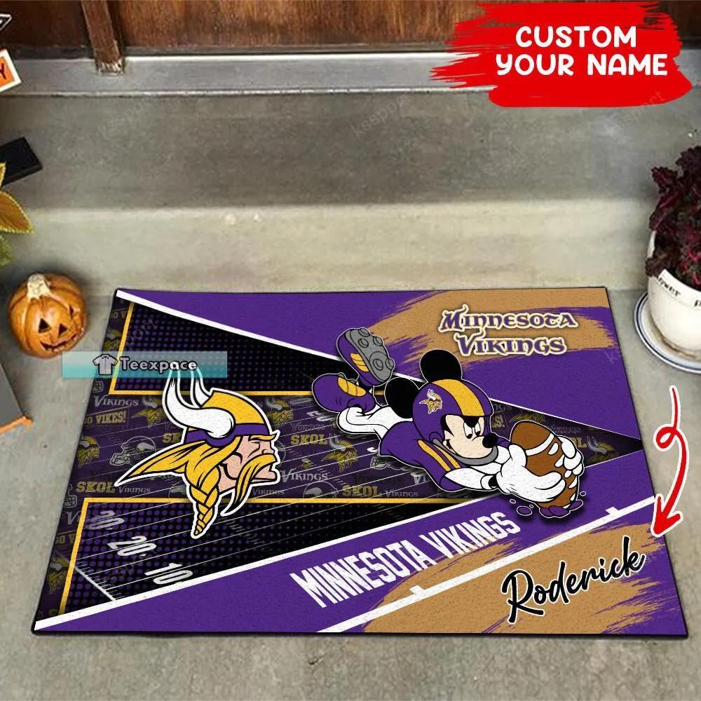 Custom Minnesota Vikings Mickey Player Football Doormat 3