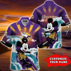 Custom Minnesota Vikings Mickey Surfing Summer Hawaii Shirt 0