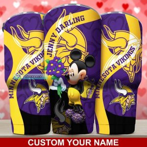 Custom Minnesota Vikings Mickey Valentine Heart Pattern Tumbler 1