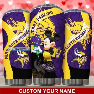 Custom Minnesota Vikings Mickey Valentine Heart Pattern Tumbler 2