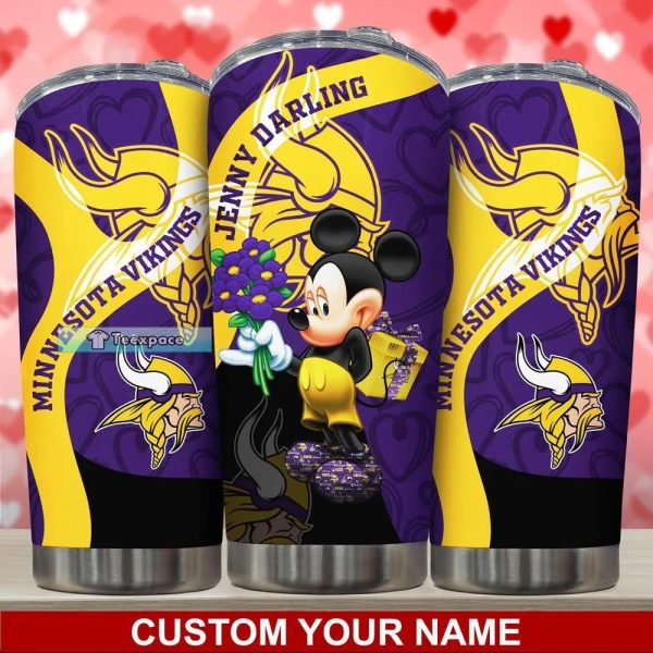 Custom Minnesota Vikings Mickey Valentine Heart Pattern Tumbler