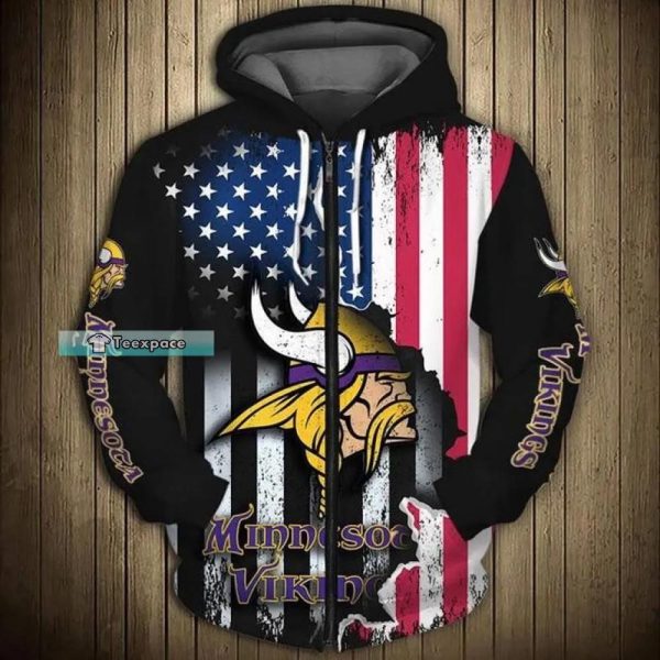 Minnesota Vikings American Flag Crack Texture Hoodie