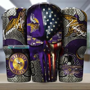 Minnesota Vikings American Skull Iron Pattern Tumbler 1