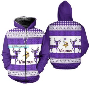 Minnesota Vikings Couple Reindeer Christmas Zipper Hoodie 2