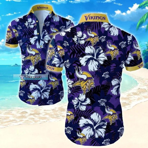 Minnesota Vikings Dark Navy Tropical Flower Hawaiian Shirt